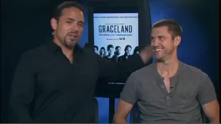 Graceland Season 1 Exclusive Daniel Sunjata and Aaron Tveit