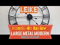LEIKE Large Modern Metal Wall Clock Rustic Round Nearly Silent Battery Operated Black