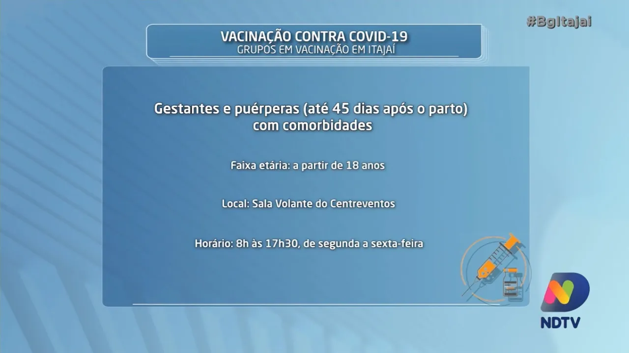 Agenda de vacinação contra Covid-19 em Itajaí desta quinta-feira