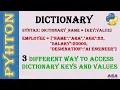 Dictionary Keys and values in python 3 with examples