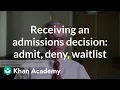 Receiving an admissions decision Admit deny or waitlist