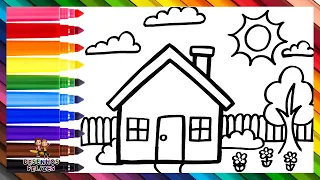Desenhar e Colorir de Uma Casa com Jardim 🏠🌳 Desenhos para Crianças