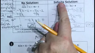 Alg1 Equations with No Solution or Infinite Solutions