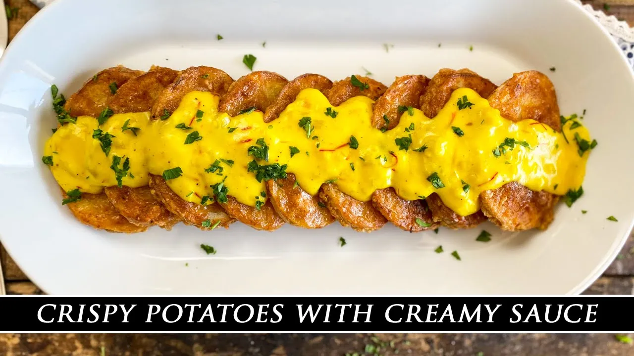 Delicious Crispy Potatoes with Creamy Sauce   A FIVE Star Tapas Dish