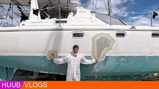 Finishing the Structural Repair of the Hull of Hurricane Damaged Catamaran