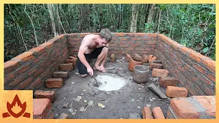 Primitive Technology Wood Ash Cement Fired Brick Hut 