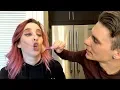boyfriend tries to follow a carli bybel makeup tutorial