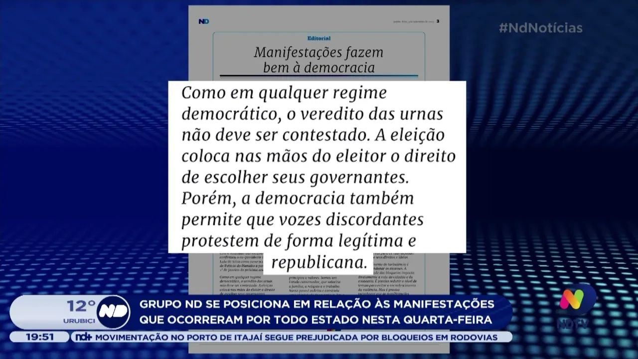 Grupo ND se posiciona em relação as manifestações políticas