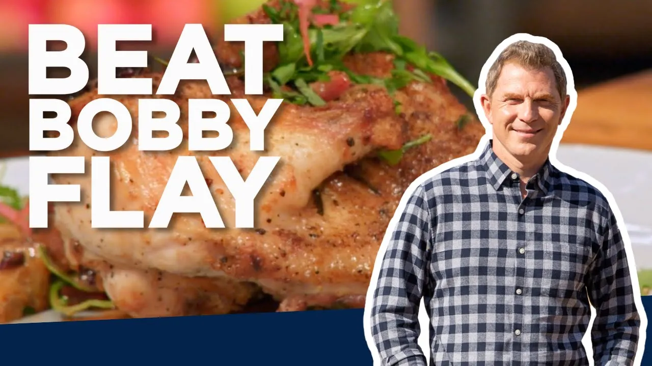 Bobby Flay Makes Half Roasted Chicken with Pancetta Bread Salad   Beat Bobby Flay   Food Network