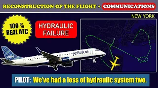 Loss of hydraulic system Loss of nose wheel steering JetBlue E-190 New York Kennedy ATC