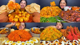ASMR; EATING SPICY*CHICKEN CURRY,MUTTON/EGG CURRY,MUTTON BIRYANI,RICE EATING CHALLENGE MUKBANG 2X