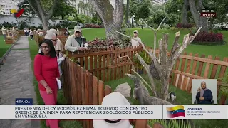 Delcy Rodríguez firma acuerdo  con Centro Greens de la India para repotenciar zoológicos