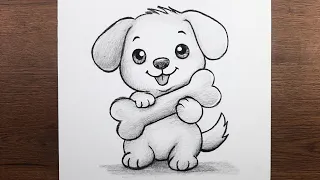 how to draw an easy cute dog with charcoal step by step for beginners