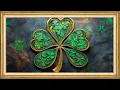 Elegant Green Shamrock Art Screensaver 2h Relaxing TV Frame Art Gold Emerald Abstract Clover