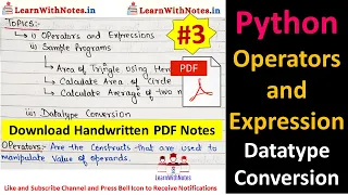 - Python Operators and Expressions Datatype Conversion Free Handwritten Notes