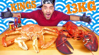 تحدي السلطعون الملك واللوبستر جراد البحر الملك موكبانغ Giant 15lb Live Lobster King Crab Challenge 