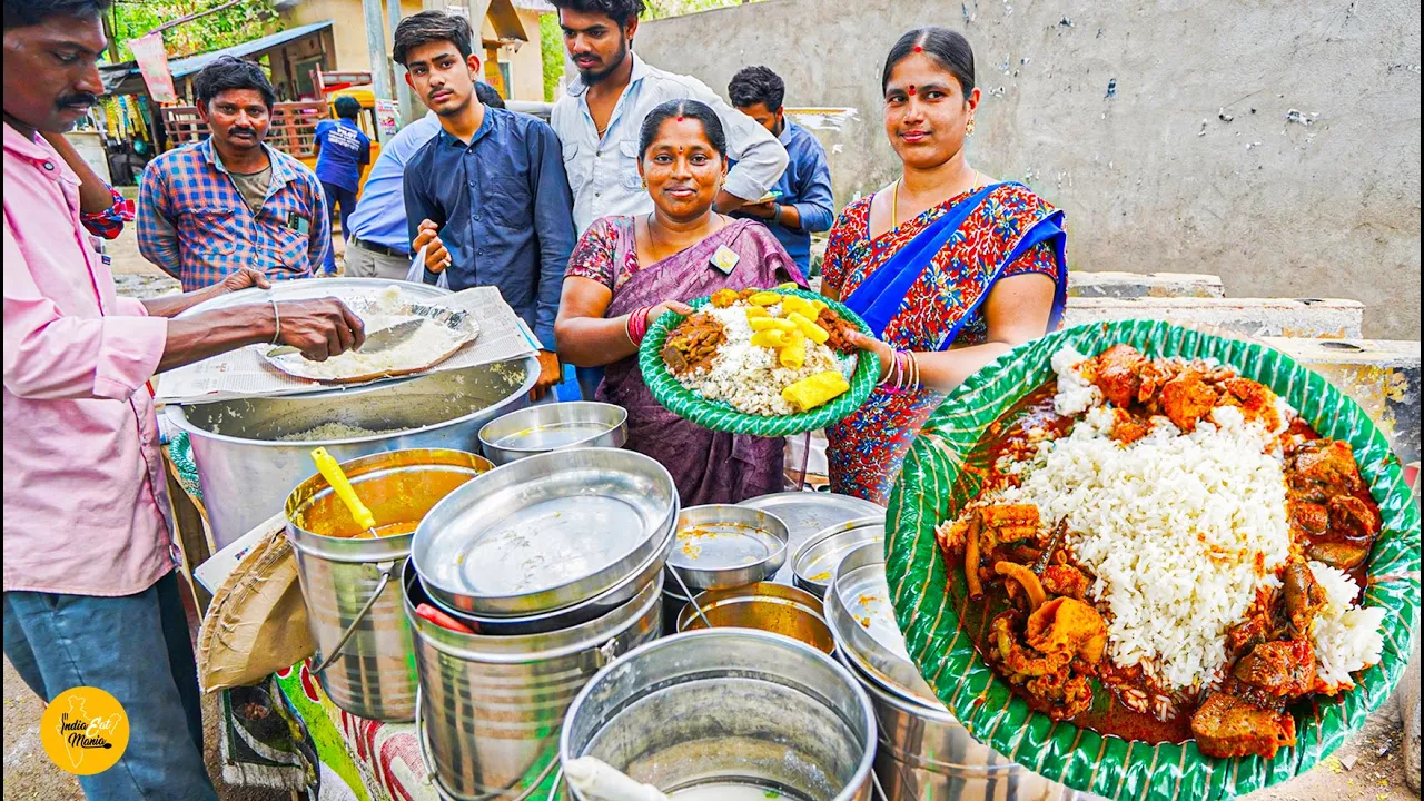 Two Hardworking Sister Selling Cheapest Unlimited 5 In 1 Non Veg Thali Rs 80/- Only l Hyderabad Food