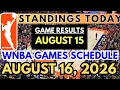 WNBA STANDINGS TODAY as of AUGUST 15 2026 NBA SCHEDULE AUGUST 16 2026