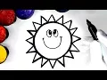 Coloring a happy Sun Coloring page with Paint Drawing a sun so children can learn draw color paint
