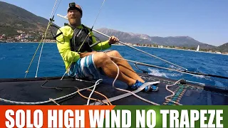 How to sail solo no trapeze strong wind catamaran