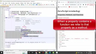 JavaScript terminology property function method What do they mean and how are they related