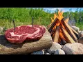 Download Lagu Steaks Nailed to Wood | Primitive River Cooking with Fire