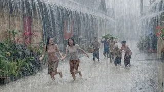 EXTREME WEATHER in Indonesia Torrential Rain Thunderstorm Village Rain Sounds for Deep Sleep