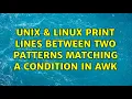 Unix Linux Print lines between two patterns matching a condition in awk