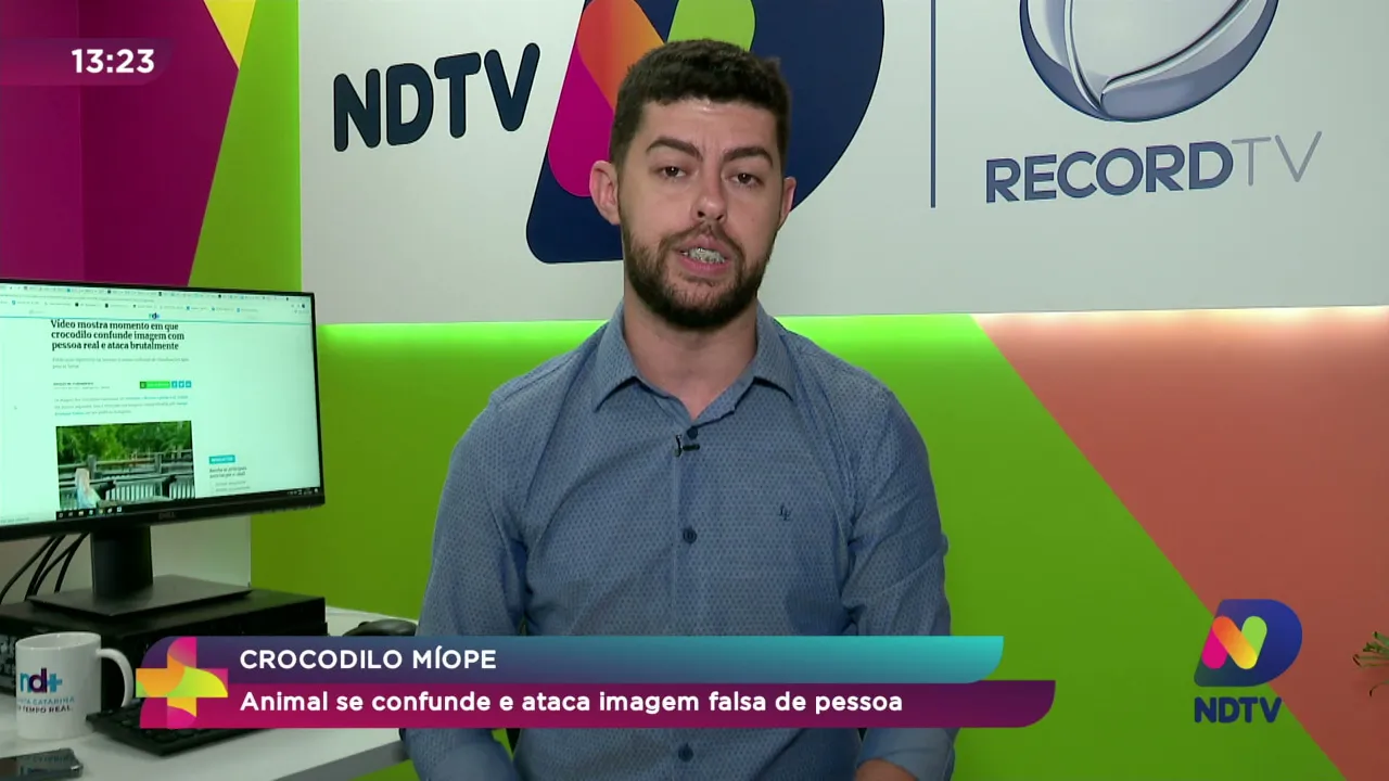 Crocodilo se confunde e ataca imagem falsa de pessoa