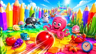 🎳🌈 Bowling Ball Smashes Kinetic Sand! Sea Animals, Fruits & Everyday Items for Kids 🦀🍓