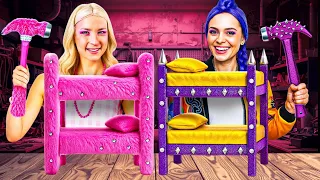 Barbie vs Rumi construyen la casa de sus sueños! Rosa vs estilo rock