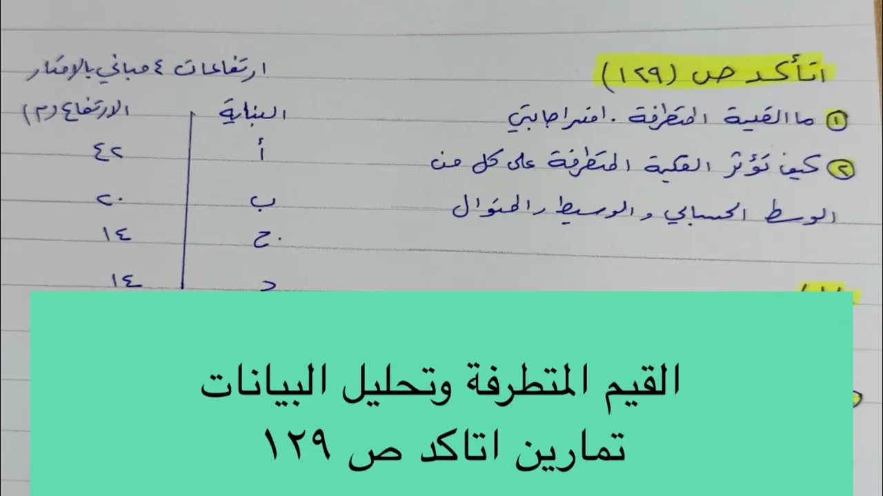 القيم المتطرفة وتحليل البيانات تمارين اتاكد ص ١٢٩