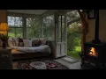 Peaceful Rainy Day on Cabin Ambience | Cozy Fireplace & Soothing Rain Sounds for Sleeping Instantly