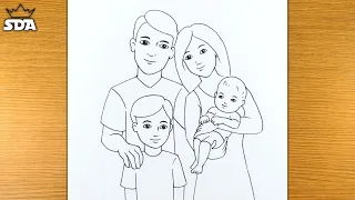 Family Drawing Easy How To Draw Simple Family Family With 4 Members Family Easy Drawings 