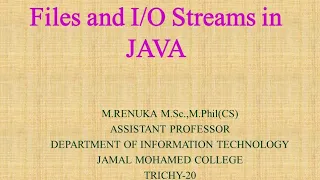 Unit IV Files and streams in JAVA