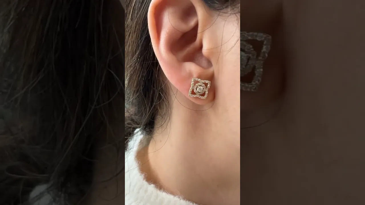 14KGold Diamond Lotus Stud Style Earrings