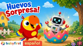 Aprende Vocabulario con Larry el Loro | Animales, Vehículos y Más | Huevos sorpresa | BabyFirst TV