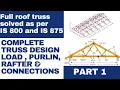 1 Roof truss design Load calculation Purlin design Member design IS code Steel truss