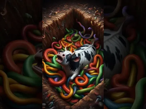 The cow falls into the snake's ass 🤣 😱 #ai #woodscraft #shorts #ai