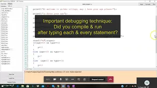 C code debugging techniques Compile run after typing each command
