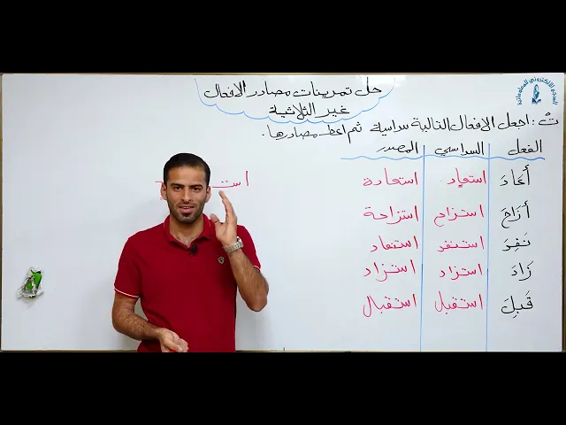 ⁣مادة اللغة العربية للصف الثالث متوسط : حل تمرينات مصادر الافعال غير الثلاثية