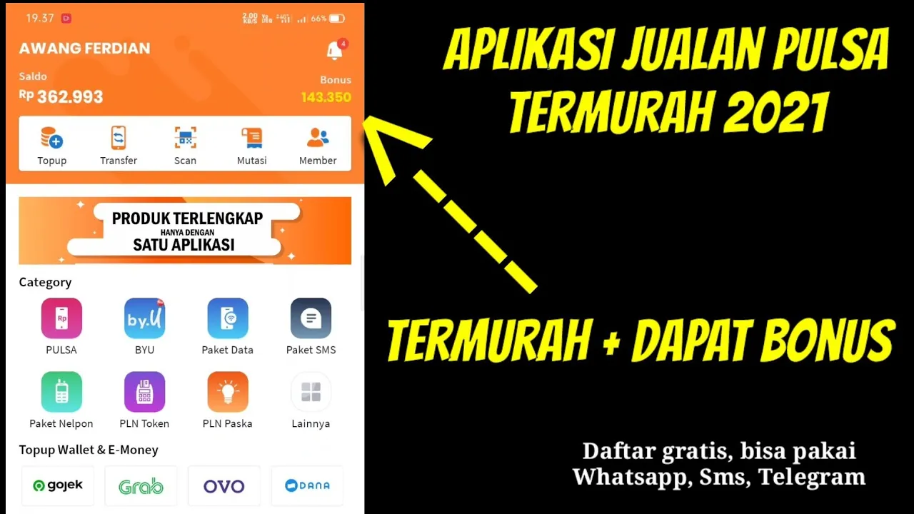 Aplikasi Agen pulsa termurah sejagad raya | agen pulsa, kuota,PPOB dan token pln. 
