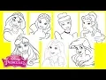Disney Princesses Coloring Pages - Jasmine Snow White Cinderella Ariel Belle Aurora Rapunzel