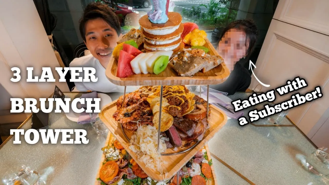 UNDEFEATED Mother of All Brunch Tower Challenge!   Food Challenge with A Subscriber!