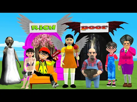 Download MP3 Scary Teacher 3D vs Squid Game Heavenly Rewards or Hellish Penalty 5 Times Challenge Poor or Rich ?