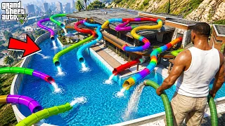 Franklin Made The Biggest Water Slide Swimming Pool Outside his House in GTA 5