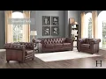 Hydeline Furniture Stanwood Top Grain Leather Chesterfield Sofa in Brown