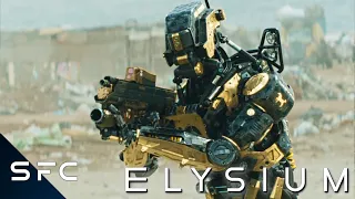 elysium movie clip full robot fight scene matt damon diego luna