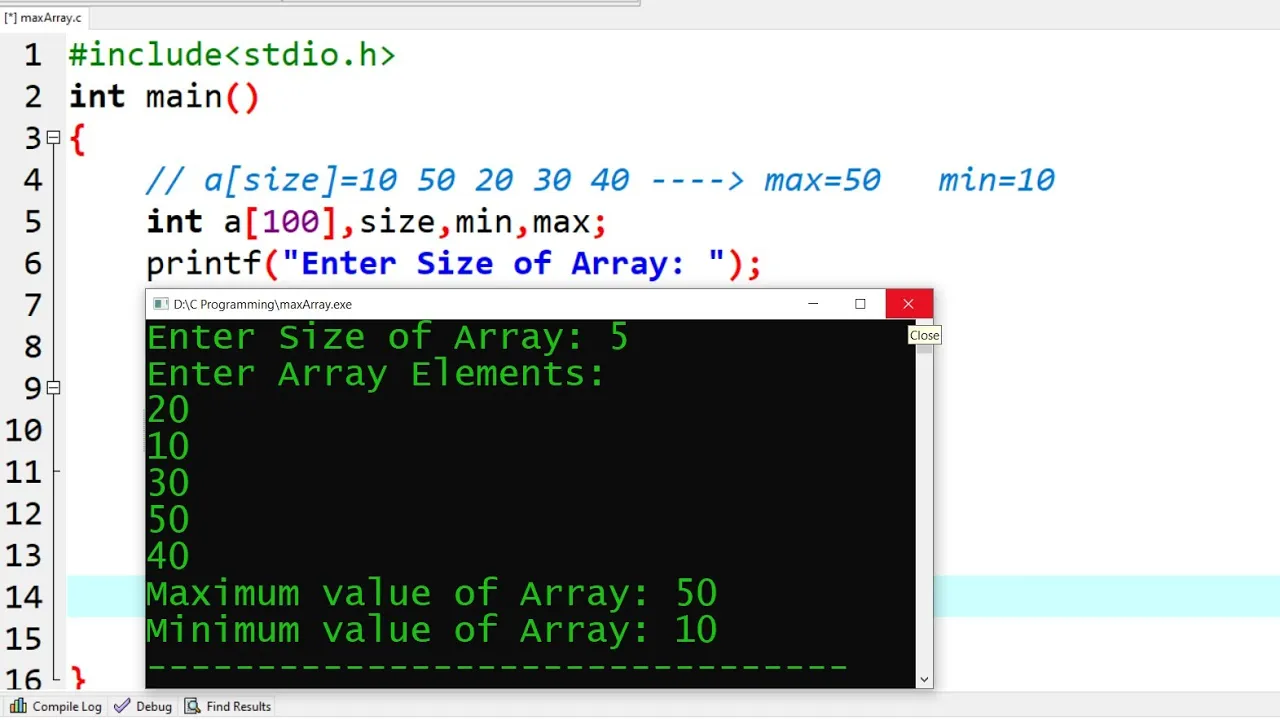 c program to find maximum and minimum element of array | Learn coding - YouTube thumbnail