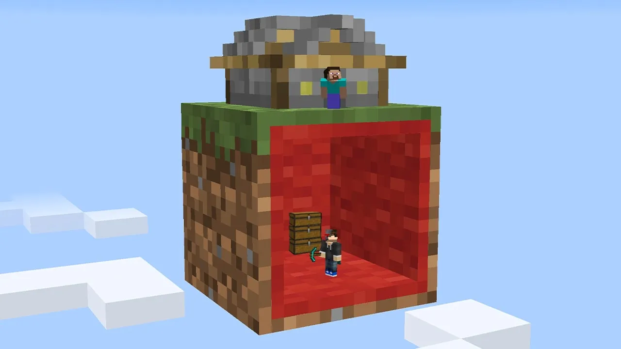 I built a secret base inside this players 1 block skyblock...